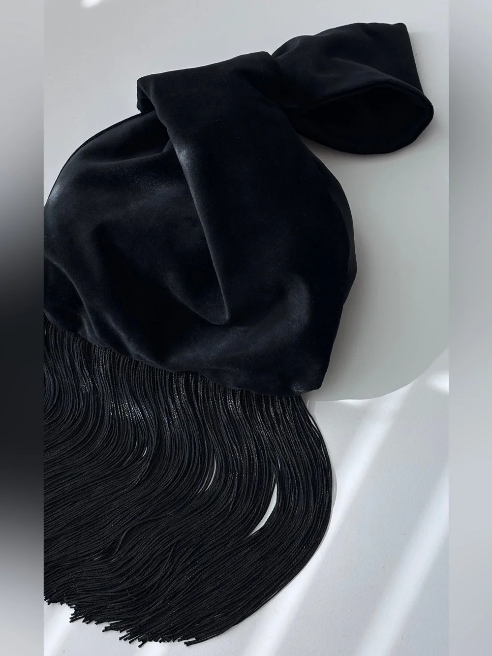 Velvet Wristlet Knot Black Mini fringe Bag clutch